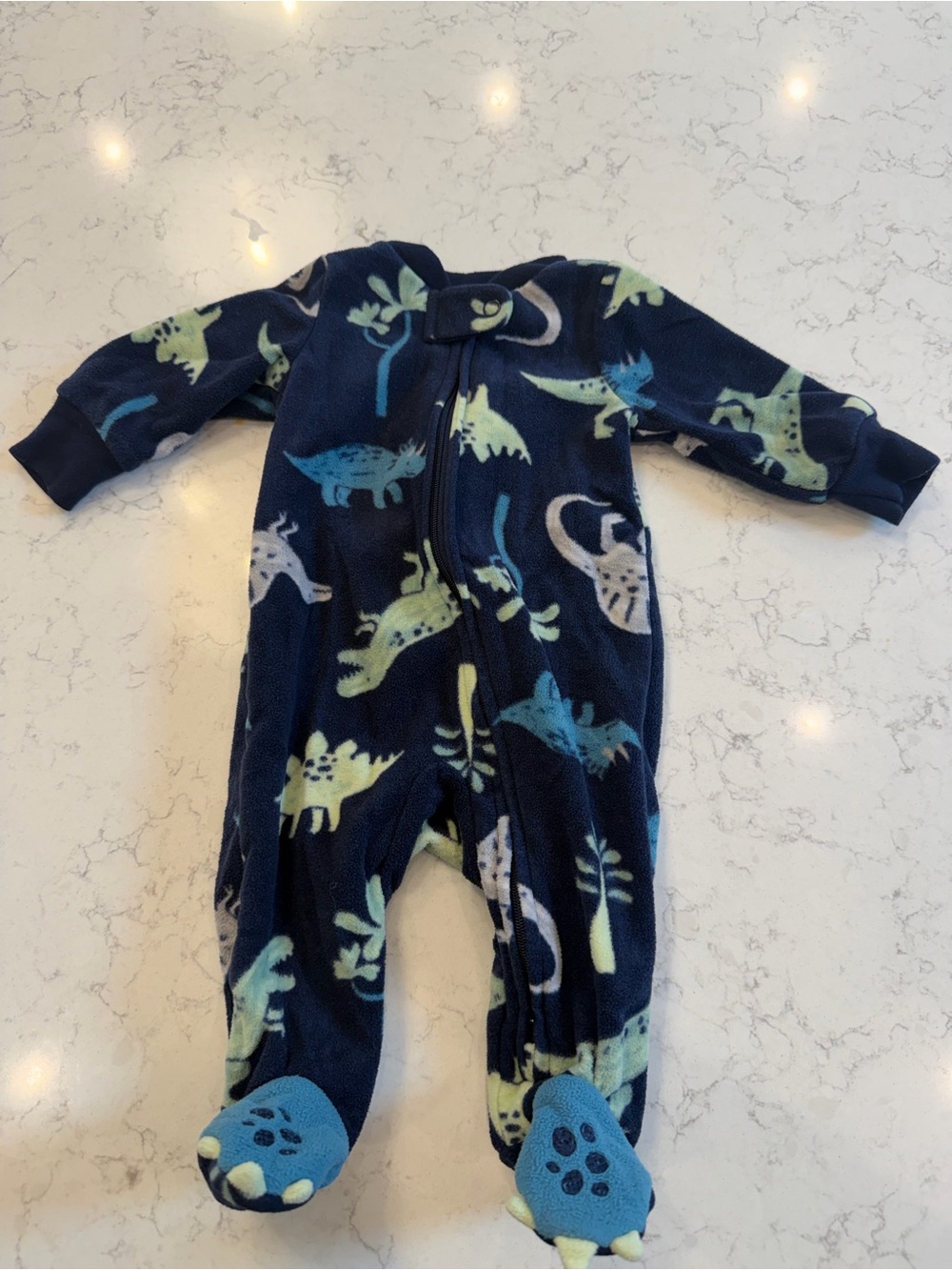 Toddler Navy Blue Dinosaur Footed Fleece One-Piece